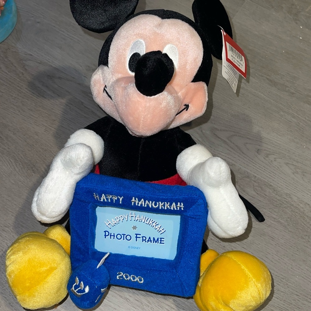 MICKEY MOUSE plush with Hanukkah frame, Rare year 2000 collector’s find.